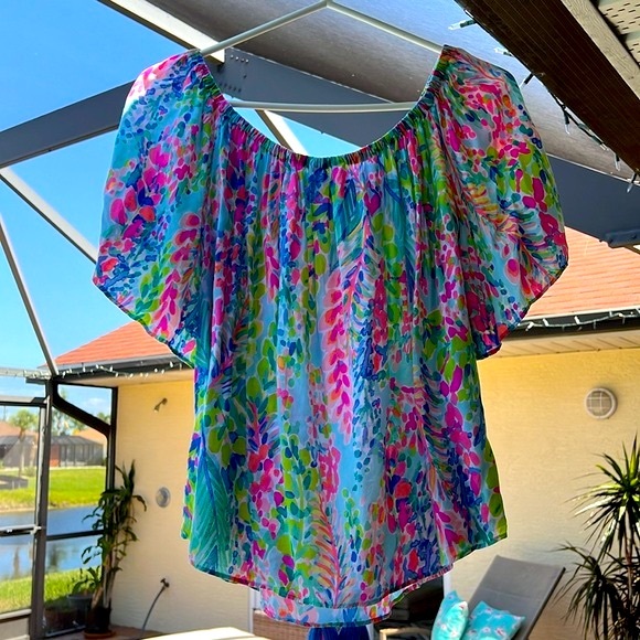 Lilly Pulitzer Catch The Wave Off The Shoulder Sain Top - Picture 7 of 12